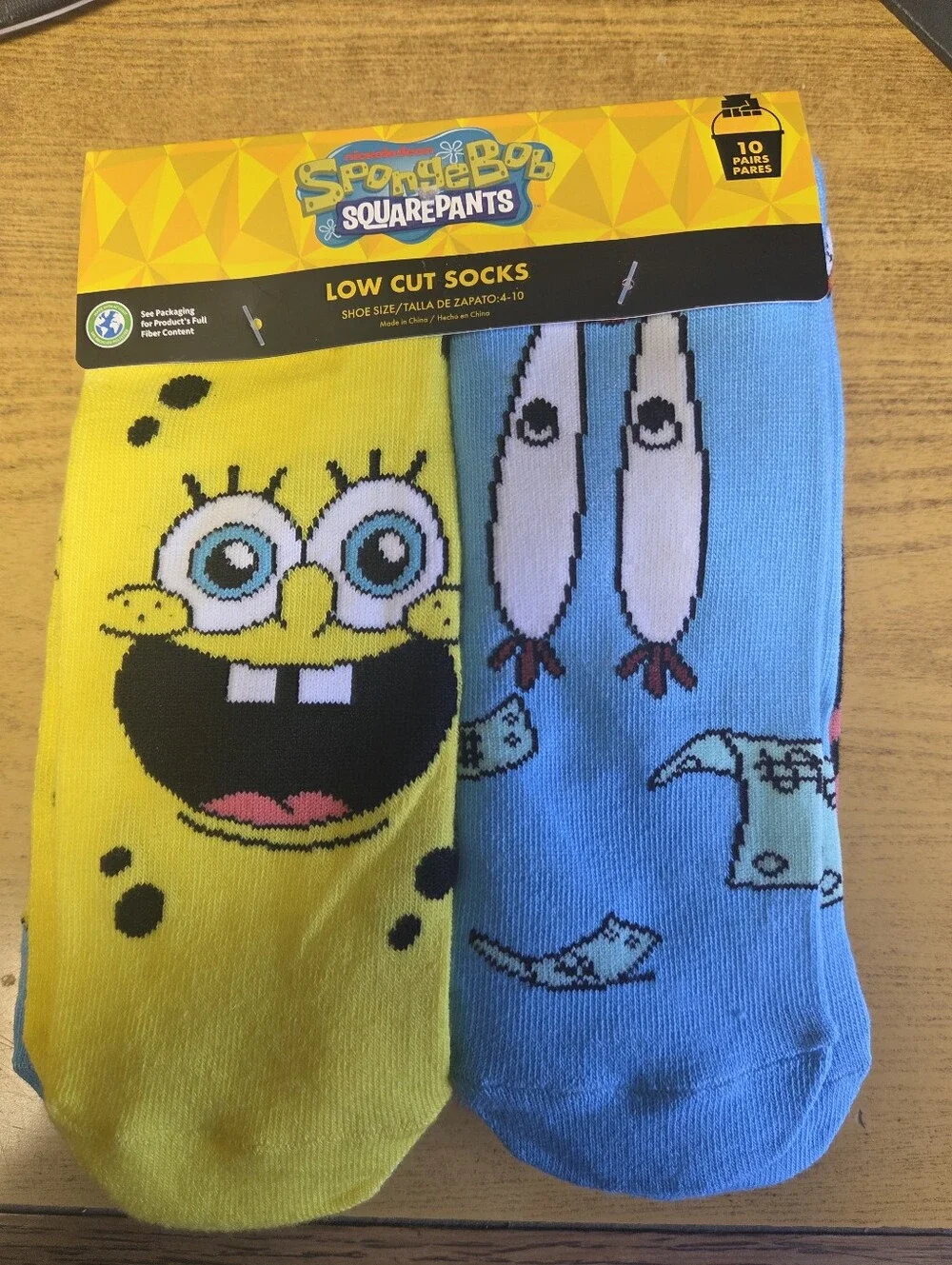 SpongeBob SquarePants Yellow & Blue Character Low Cut Socks (10 Pairs)